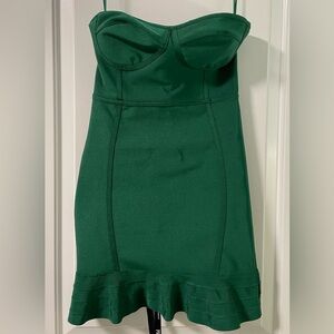 Emerald Green Bandage Frill Hem Bodycon Dress